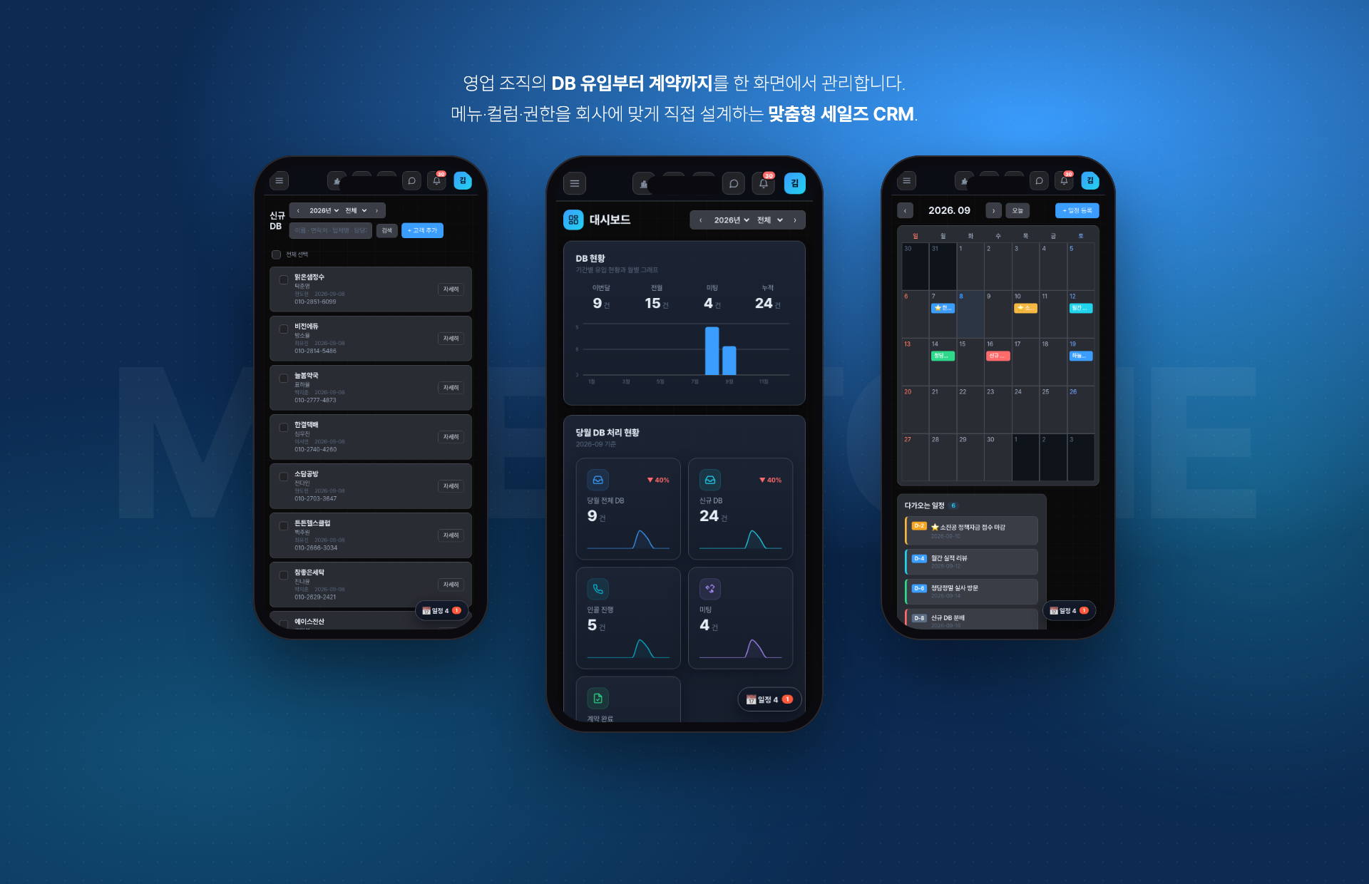 맞춤형 세일즈 CRM 메인 페이지
